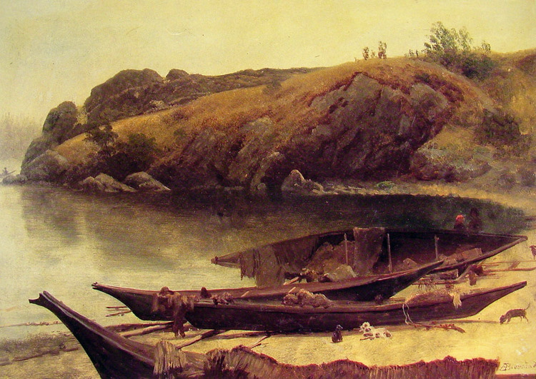 Albert Bierstadt Oil Painting Canoes